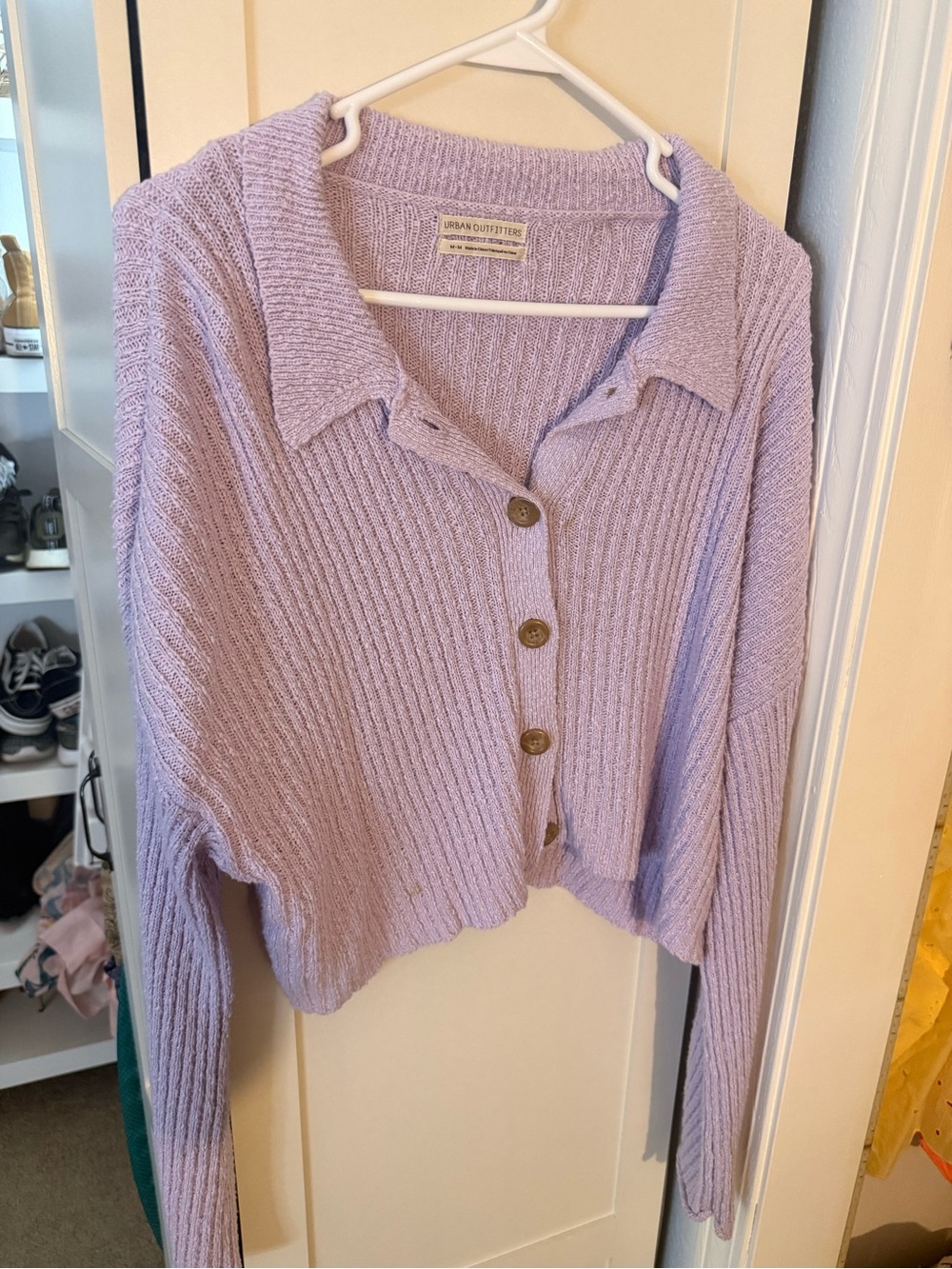 Urban Outfitters Lilac Ribbed Button-Front Cardigan